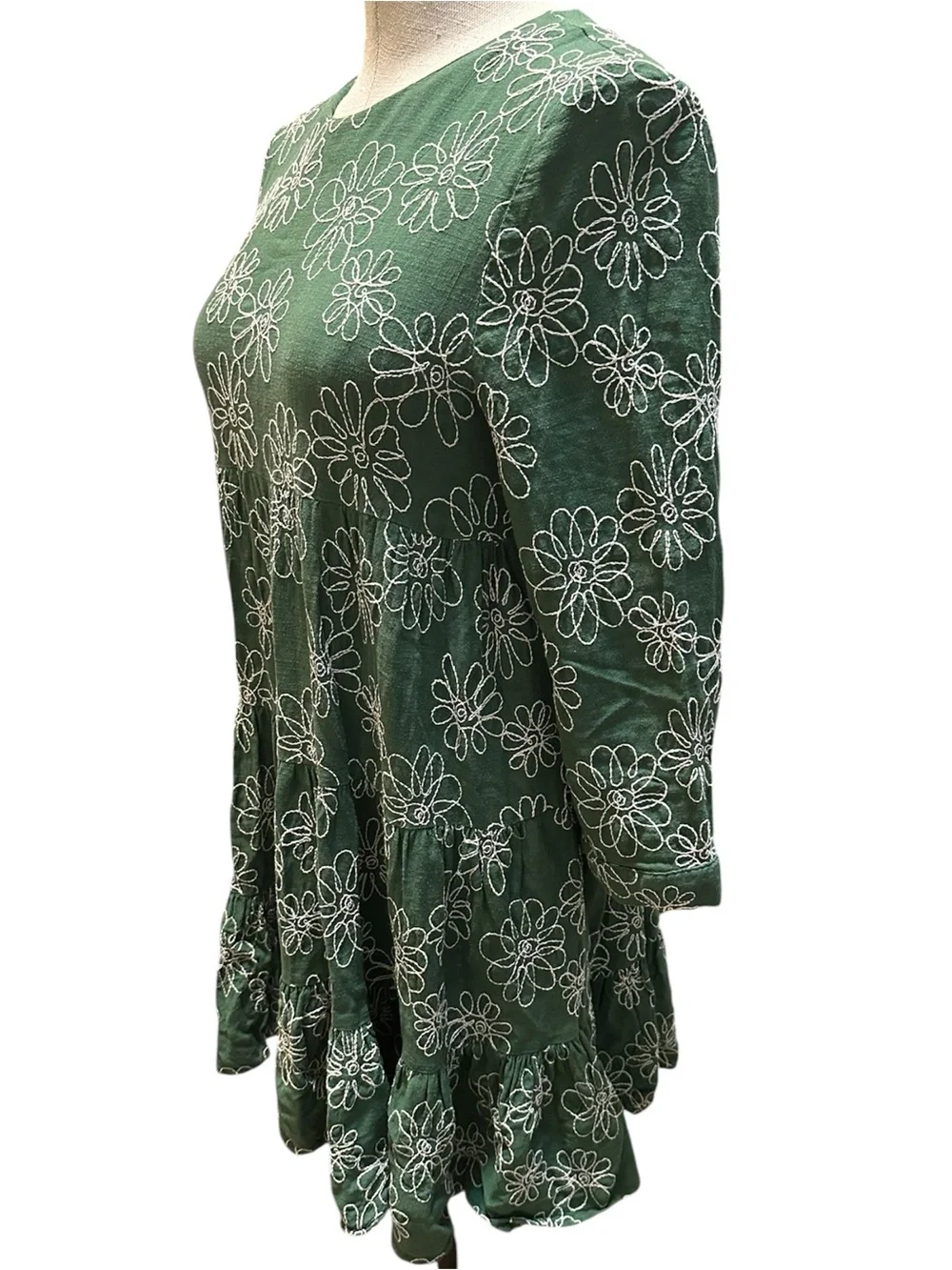 Zara Green "Diana" Floral Embroidered Dress Size Small - Picture 3 of 10